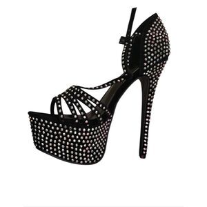 Scene Women's Size 6.5 Crystal Studded Stiletto Platform Heel Black Club Dancer